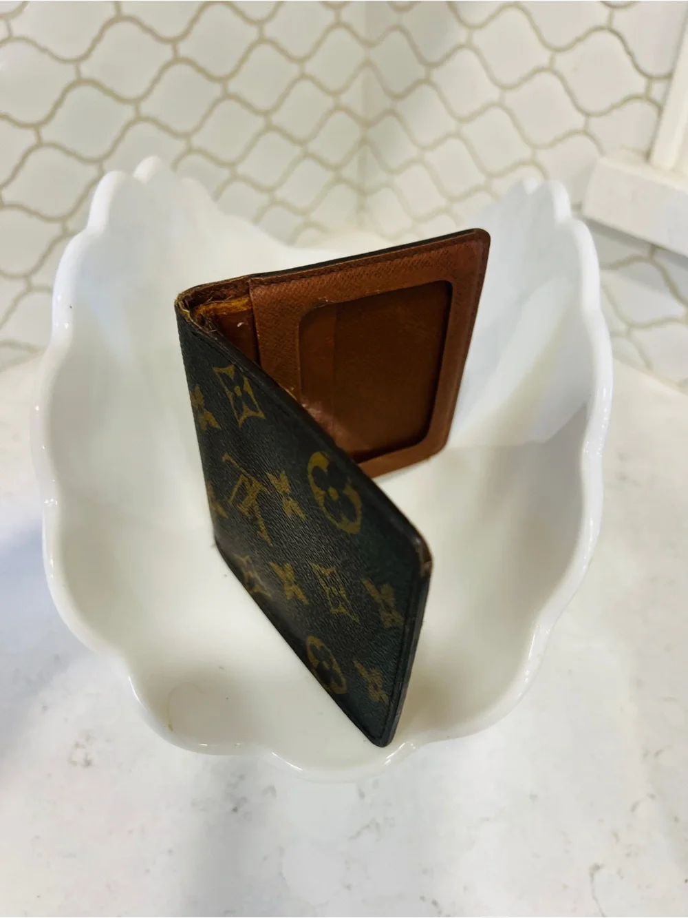 Louis Vuitton Monogram Vintage Bifold ID Wallet Brown Leather Repaired Authentic
